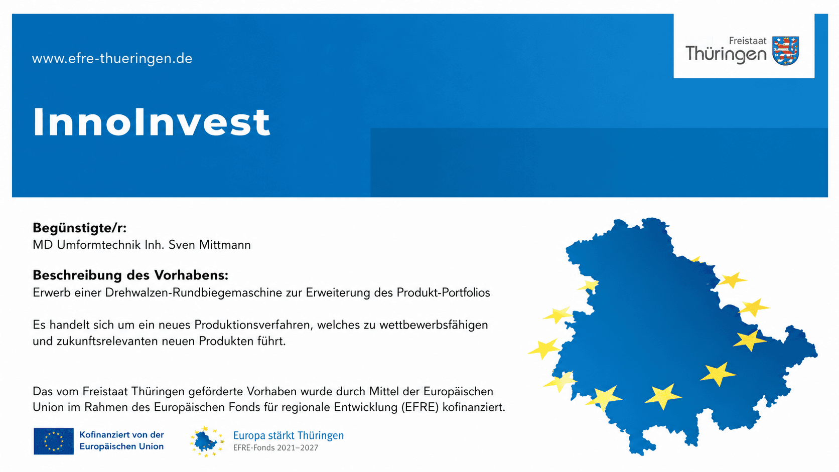 InnoInvest – Gefördert durch den Freistaat Thüringen und kofinanziert aus Mitteln der Europäischen Union (EFRE 2021–2027)